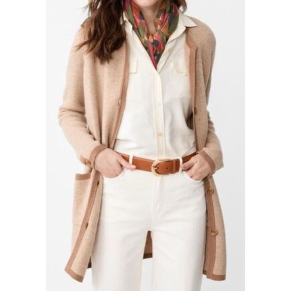 J McLaughlin Nan Wool Cashmere‎ long Cardigan Sweater Women XL Tan Brown pockets - Picture 13 of 14